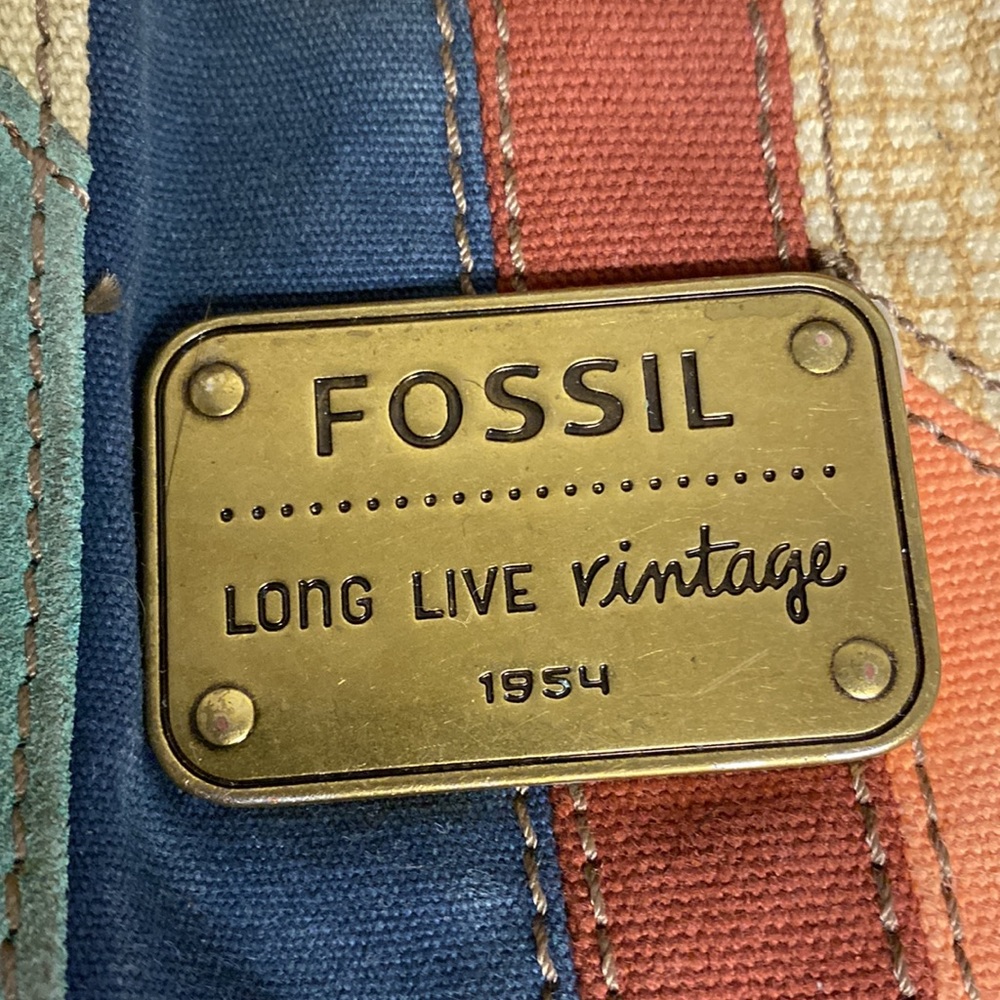 Fossil Fabric Crossbody Top Handle Patchwork Purse - image 8